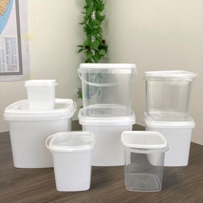 Customize 4L Square Plastic Bucket Food Container with Blue Color and Printed Pattern
