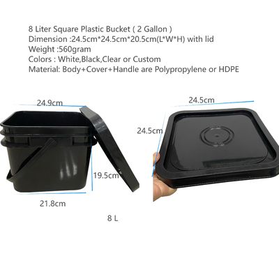 8L 2 Gallon Square Bucket with Lid Made of Durable and Impact-Resistant PP Material