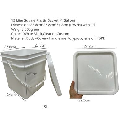 15L/4 Gallon Square Plastic Bucket with Heat Transfer Printing and Easy-Opening Lid