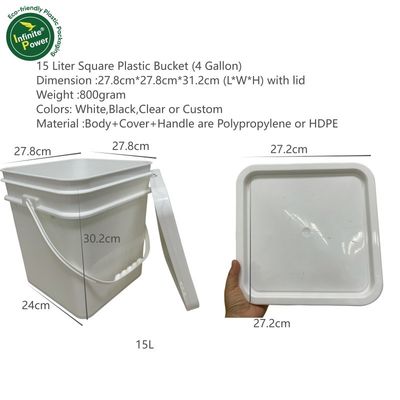 Customizable 15L Square Plastic Pail with Printing Handle and Accessories