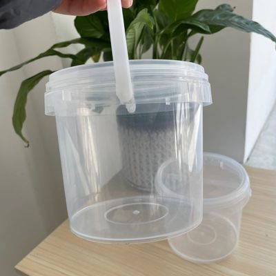 Round 1000ml 32oz Clear Bucket Food Grade Container Plastic Pail with Easy-Opening Lid