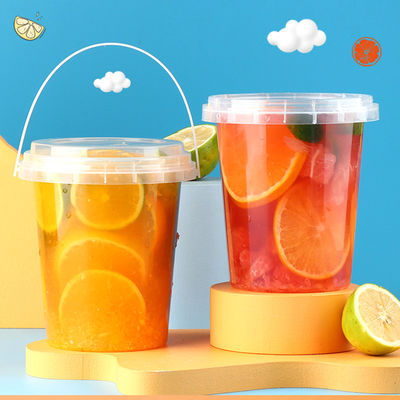 8oz 12oz 24oz 32oz Fruit Yogurt Milk Tea Takeout Plastic Drink Bucket with Lid and Modern